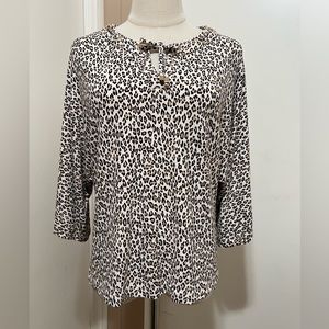 Chicos Womens Shirt Blouse Small Leopard Dolman Sleeve Animal Print Casual Top.
